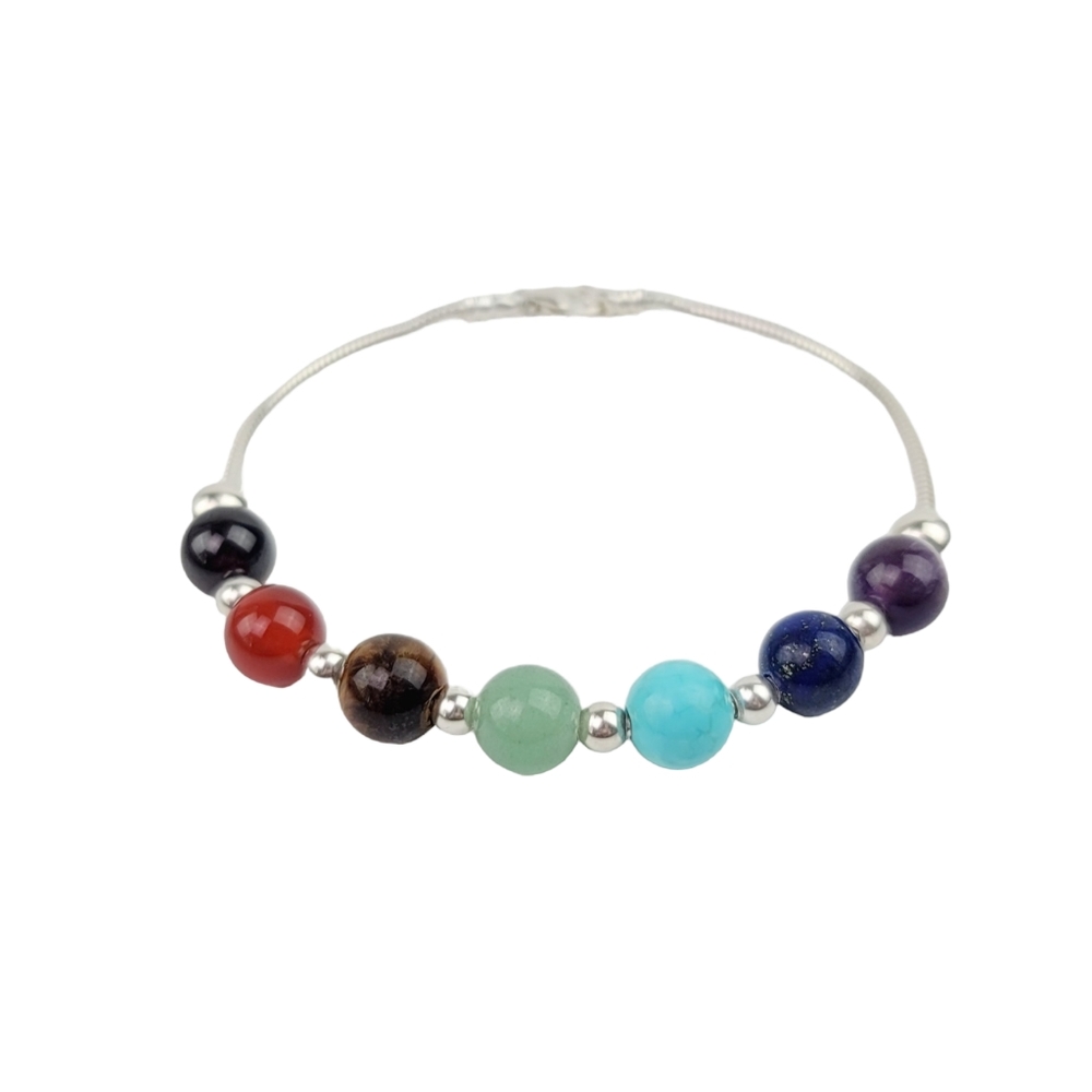 Rainbow Bracelet Sterling Silver 925 Crystal Beaded Jewelry Handmade Artisan